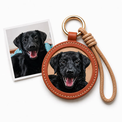 Custom Leather Pet Portrait Keychain – Handmade Embossed Pet Memorial Keyring