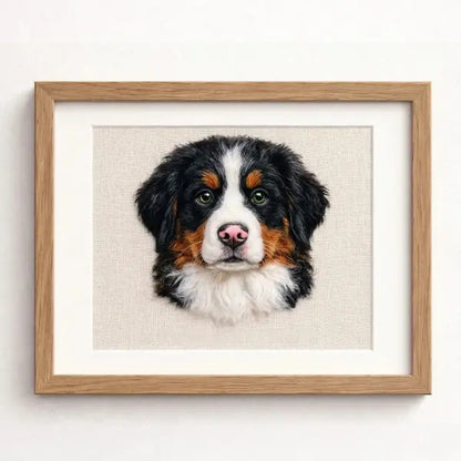 Handmade needle-felted Bernese Mountain Dog puppy artwork, personalized 3D pet replica, unique custom dog memorial gift.