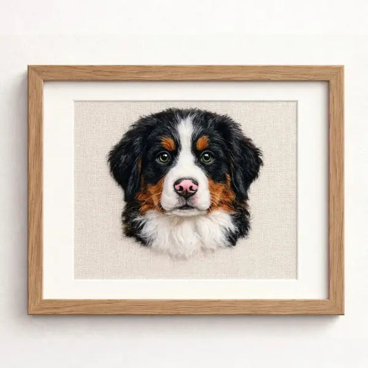 Handmade needle-felted Bernese Mountain Dog puppy artwork, personalized 3D pet replica, unique custom dog memorial gift.