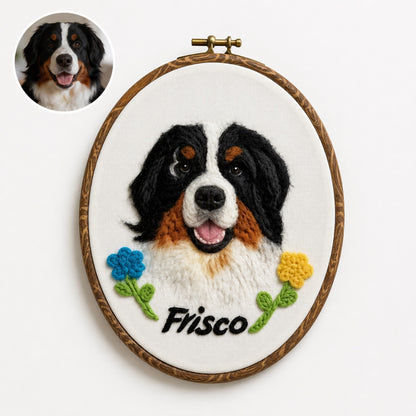 Custom Wool Felt Pet Portrait - Embroidered Wool Art｜Pet Memorial
