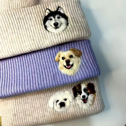 Custom Pet Portrait Wool Beanie – Hand-Felted Needle Art Hat