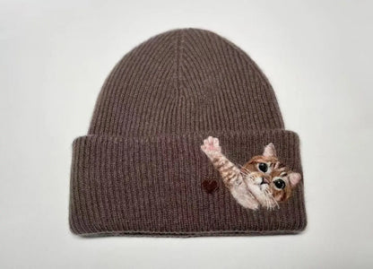 Custom Pet Portrait Wool Beanie – Hand-Felted Needle Art Hat