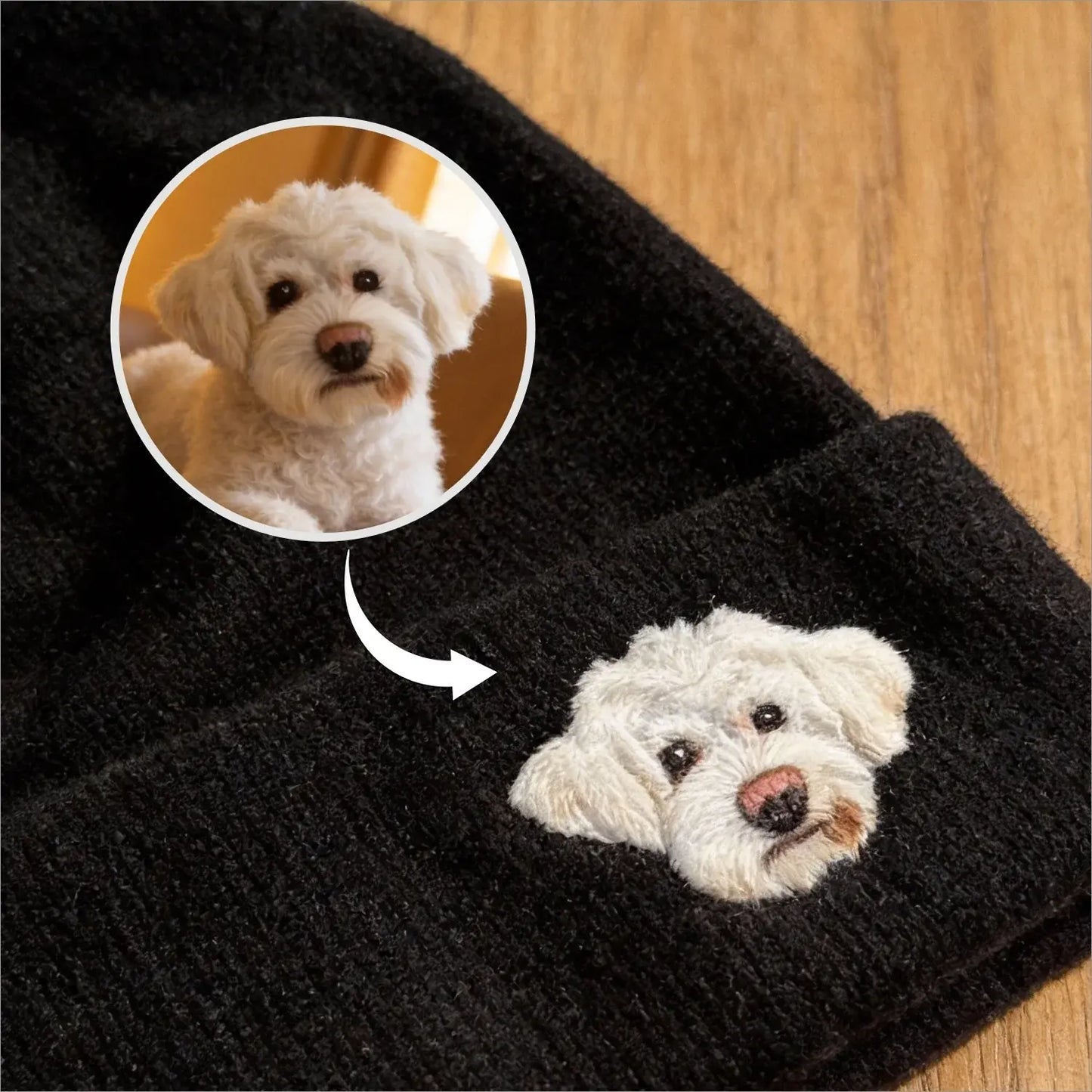 Custom Pet Portrait Wool Beanie – Hand-Felted Needle Art Hat